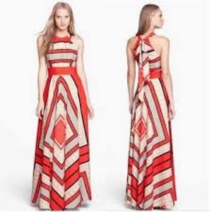 Eliza J Red and Cream Geometric Maxi Dress
